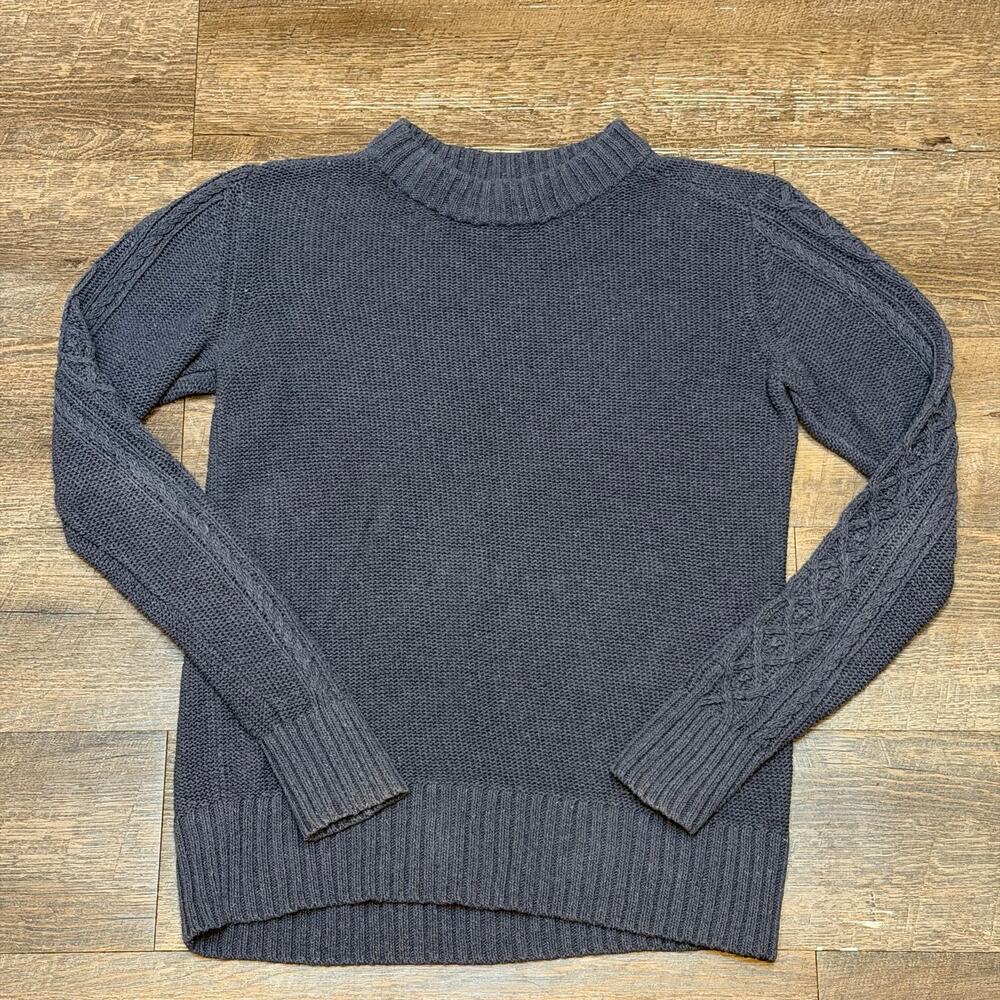 Toad&Co Charcoal Grey Recycled Cotton Knit Mock Neck Sweater Cable Sleeve Small